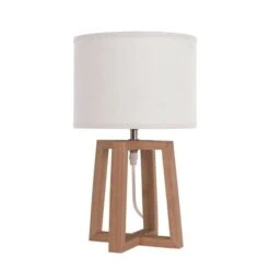 BEKER Lampe A Poser En Bois Avec Abat-jour En Tissu - Ø 22 X H 38 Cm - Blanc