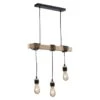 DETROIT Suspension Industrielle 3 Tetes En Bois - 7 X 60 X H150 - Noir - Ampoules Décoratives E27 40W Fournies