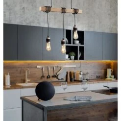 DETROIT Suspension Industrielle 3 Tetes En Bois - 7 X 60 X H150 - Noir - Ampoules Décoratives E27 40W Fournies -OSRAM || Philips || Bosch Soldes detroit suspension industrielle 3 tetes en bois 7 x 60 x h150 noir ampoules decoratives e27 40w fournies 3248116413827 566576