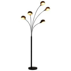 Lampadaire 200 Cm 5 X E14 Noir Et Doré