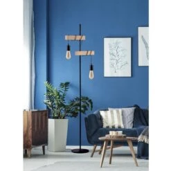 Lampadaire Industriel Tendance En Metal Noir Et Bois -OSRAM || Philips || Bosch Soldes lampadaire 26410bs lucien noir 3248116410826 576369