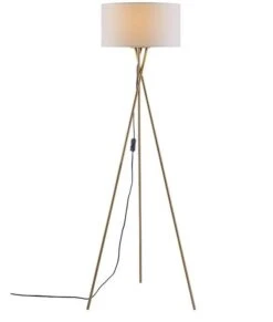 Lampadaire Trépied Métal Doré Abat Jour En Tissu Blanc 140 Cm