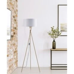 Lampadaire Trépied Métal Doré Abat Jour En Tissu Blanc 140 Cm -OSRAM || Philips || Bosch Soldes lampadaire 26522db mikado blanc 3248116522871 576376