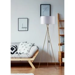 Lampadaire Trépied Métal Doré Abat Jour En Tissu Blanc 140 Cm -OSRAM || Philips || Bosch Soldes lampadaire 26522db mikado blanc 3248116522871 576377