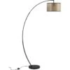 Lampadaire Arc Pied Métal Noir Abat Jour Impression Rotin 170 Cm