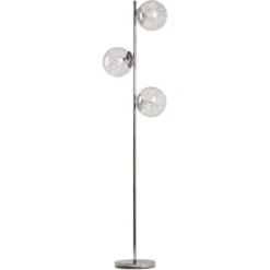 Lampadaire Design Pied Argenté 3 Boules Verre Transparent