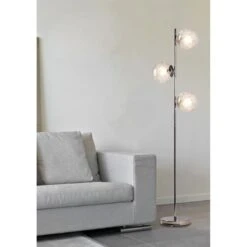 Lampadaire Design Pied Argenté 3 Boules Verre Transparent -OSRAM || Philips || Bosch Soldes lampadaire 3108bl lampadaire 3 boules dia 3248113108030 573609