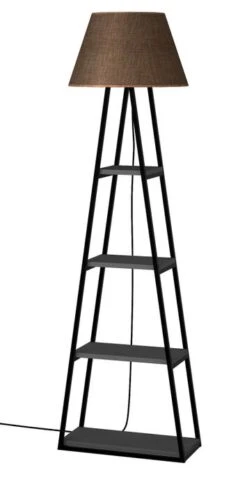 Lampadaire 4 étagères Tissu Marron Et Bois Anthracite Kasper 165 Cm