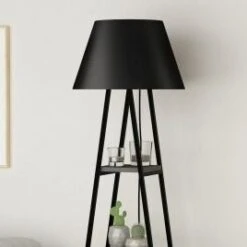 Lampadaire 4 étagères Tissu Noir Et Bois Anthracite Kasper 165 Cm -OSRAM || Philips || Bosch Soldes lampadaire 4 etageres tissu noir et bois anthracite kasper 165 cm 8681875520965 1521437
