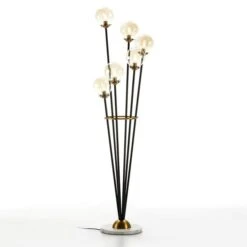 Lampadaire 6 Branches Verre Et Pieds Métal Noir Larah