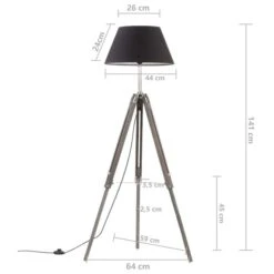 Lampadaire à Trépied Gris Et Noir Bois De Teck Massif 141 Cm -OSRAM || Philips || Bosch Soldes lampadaire a trepied gris et noir bois de teck massif 141 cm 3666722490733 648705