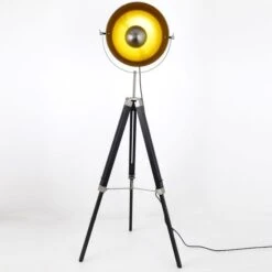 Lampadaire à Trépied Métal Noir Et Doré Ponolla -OSRAM || Philips || Bosch Soldes lampadaire a trepied metal noir et dore apollon 3327480054840 557979