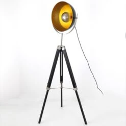 Lampadaire à Trépied Métal Noir Et Doré Ponolla -OSRAM || Philips || Bosch Soldes lampadaire a trepied metal noir et dore apollon 3327480054840 557980