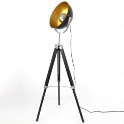Lampadaire à Trépied Métal Noir Et Doré Ponolla -OSRAM || Philips || Bosch Soldes lampadaire a trepied metal noir et dore apollon 3327480054840 557981
