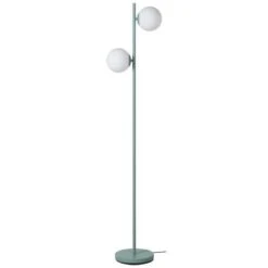 Lampadaire Abat-jour 2 Boules En Verre - Bleu Céladon - H 160 Cm - RETRO