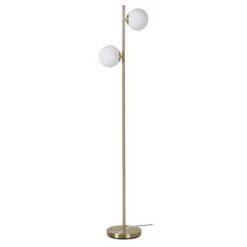 Lampadaire Abat-jour 2 Boules En Verre - Doré - H 160 Cm - RETRO