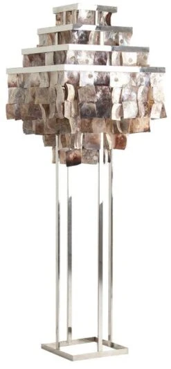 Lampadaire Art Déco Acier Argenté Et Coquille Hajar
