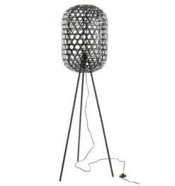 Lampadaire Bambou Et Trépied Métal Noir Bialli