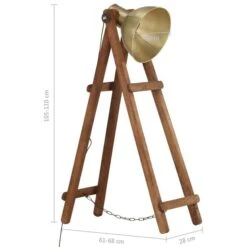 Lampadaire Laiton E27 Bois De Manguier Massif -OSRAM || Philips || Bosch Soldes lampadaire laiton e27 bois de manguier massif 3666722778541 950404