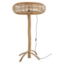 Lampadaire Rotin Clair Et Pied Teck Massif Nayra