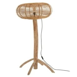 Lampadaire Rotin Clair Et Pied Teck Massif Nayra H 131 Cm