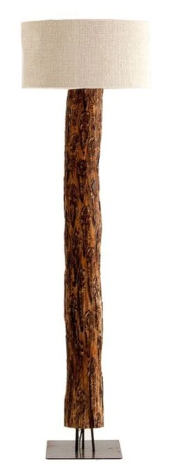 Lampadaire Tissu Beige Et Pied Bois Massif Clair Matts