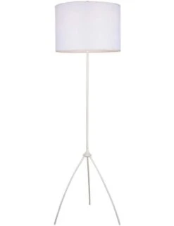 Lampadaire Tissu Blanc Et Pied Métal Blanc Tairo