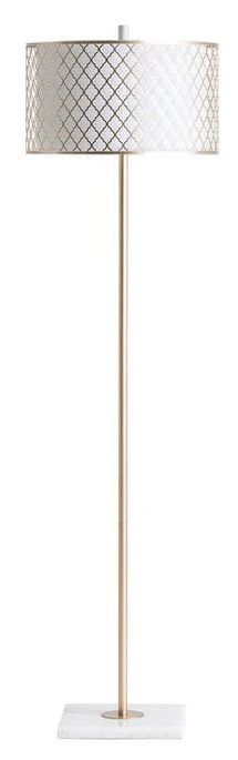 Lampadaire Tissu Blanc Et Pied Métal Doré Seppia