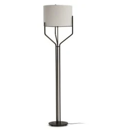 Lampadaire Tissu Blanc Et Pied Métal Marron Foncé Paldi H 165 Cm