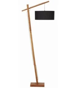 Lampadaire Tissu Noir Et Pied Bois Clair Nilo