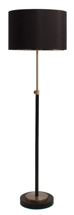 Lampadaire Tissu Noir Et Pied Métal Doré Samba