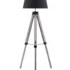 Lampadaire Tissu Noir Et Trépied Bois Massif Gris Jeloo
