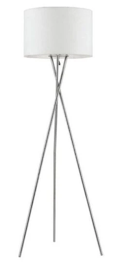 Lampadaire Trépieds Argenté Et Tissu Blanc Miko 160 Cm