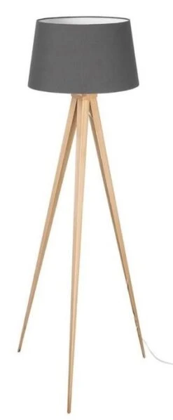 Lampadaire Trépieds Bois Clair Et Tissu Noir Dorly