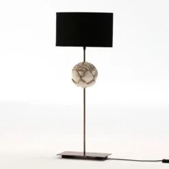 Lampe à Poser Abat-jour Tissu Noir Et Pied Métal Doré Ariana