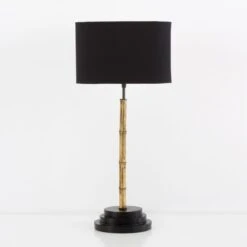 Lampe à Poser Abat-jour Tissu Noir Pied Bois Clair Kilie