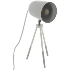Lampe A Poser Avec Trépied - E14 - 25 W - H. 32 Cm - Gris Et Blanc