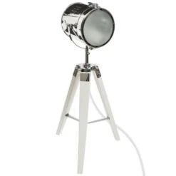 Lampe A Poser En Métal Et Bois - H 68 Cm - Blanc