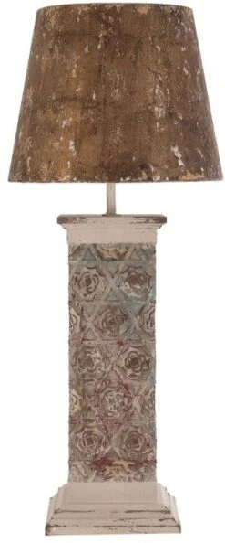 Lampe à Poser Métal Marron Et Pin Massif Beige Vieilli Colton