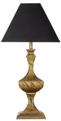 Lampe à Poser Tissu Noir Et Bois Doré Rahim