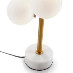 Lampe De Table Verre Blanc Et Pied Métal Doré Kitch -OSRAM || Philips || Bosch Soldes lampe de table 22x22x61 verre blanc marbre blanc metal dore 8435471839828 574816