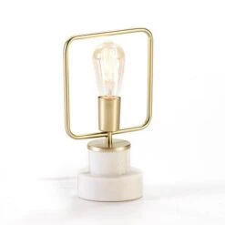 Lampe De Table Métal Doré Et Socle Marbre Blanc Tyanah H 31
