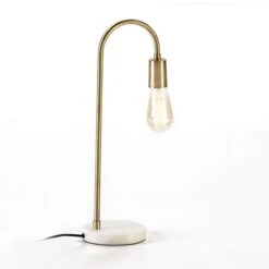 Lampe De Table Métal Doré Socle Marbre Blanc Tyanah H 50 Cm