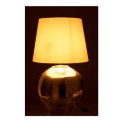 Lampe De Table Tissu Blanc Et Métal Argenté Neela -OSRAM || Philips || Bosch Soldes lampe de table tissu blanc et metal argente neela 5400924011659 374412