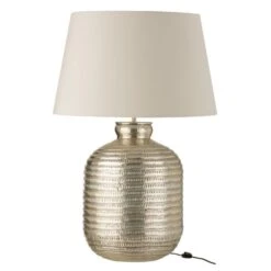 Lampe De Table Tissu Blanc Et Pied Métal Argenté Omani