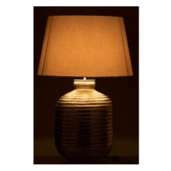 Lampe De Table Tissu Blanc Et Pied Métal Argenté Omani -OSRAM || Philips || Bosch Soldes lampe de table tissu blanc et pied metal argente omani 5400924035327 378117