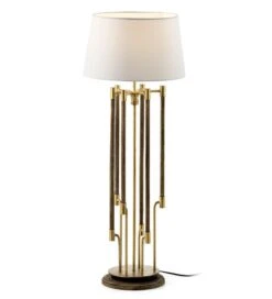Lampe De Table Tissu Blanc Et Pied Métal Doré Voang