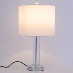 Lampe De Table Tissu Blanc Et Pied Verre Transparent Jullia -OSRAM || Philips || Bosch Soldes lampe de table tissu blanc et pied verre transparent giulia 3327480054529 558179