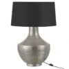 Lampe De Table Tissu Noir Et Métal Argenté Winno