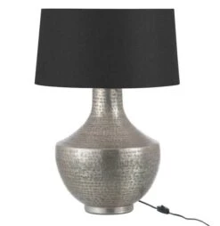Lampe De Table Tissu Noir Et Métal Argenté Winno